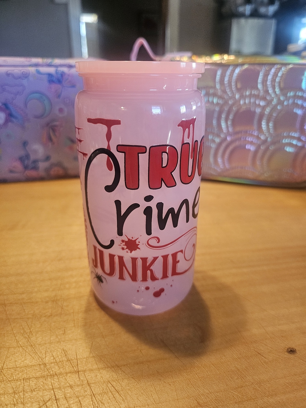 Pink True Crime Junkie 16oz Drink Tumbler